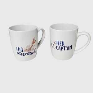 His Mermaid & Her Captain Nautical Ceramic Couples Mug Set By American Atelier